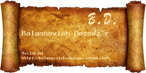Balassovich Dezsér névjegykártya